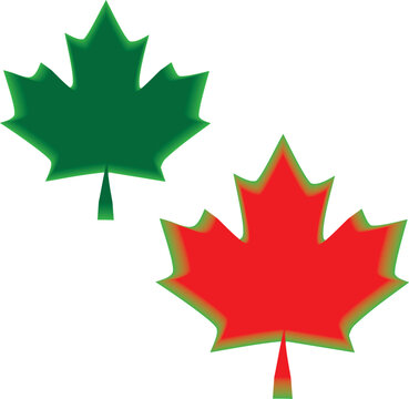 Canadian Maple Leaf Christmas Ornament Illustration with Red and Green Leaves, Festive Holiday Symbol, Isolated on White Background