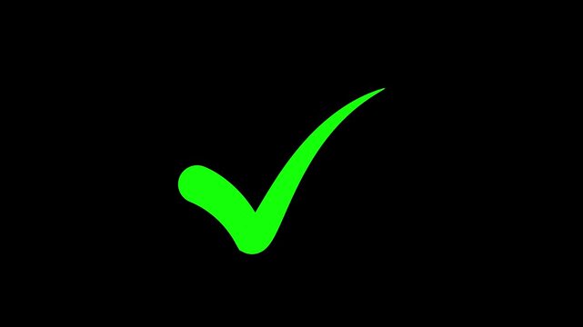 Green checkmark animation on black background. tick symbol animation, success approval correct sign intro template.4k motion