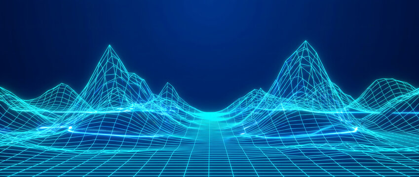 Blue grid lines forming futuristic technology waveform data visualization