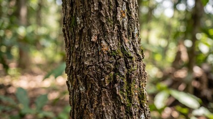 Fototapeta premium Close-up of Rough Tree Bark in a Sunny Forest