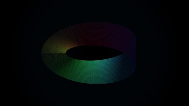 Abstract glowing colorful wireframe mobius strip loop on a digital technology background