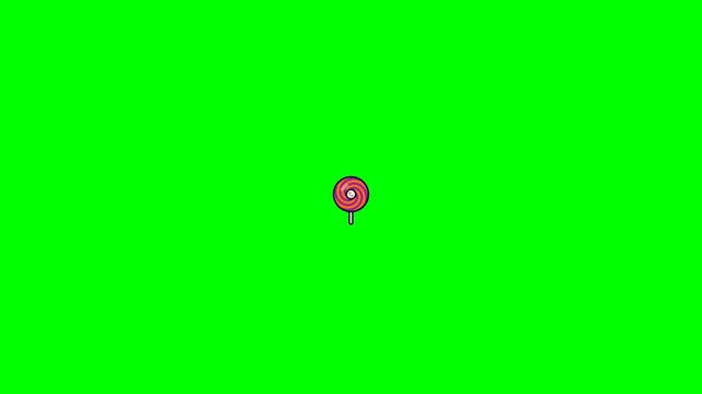 Animated red target icon with a pink bullseye on a green screen background.