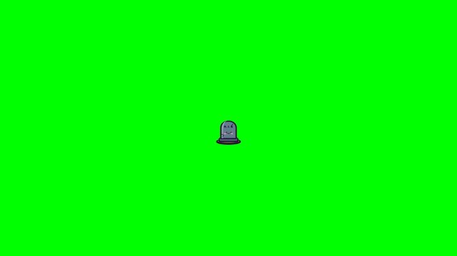 Small purple tombstone on a green screen background.