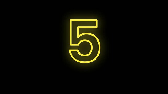 countdown Radiant yellow neon number glowing against black background