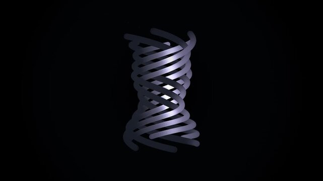 Abstract helical structure composed of interlocking light grey glowing circular loops