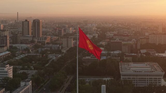 Bishkek Kyrgyzstan drone aerial at sunset