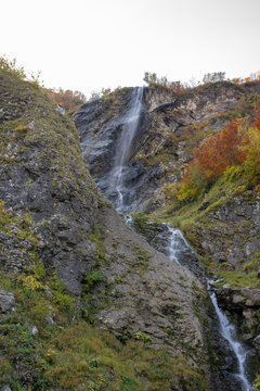 Polikarya waterfall in autumn, Krasnaya Polyana, Sochi, Russia