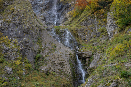 Polikarya waterfall in autumn, Krasnaya Polyana, Sochi, Russia