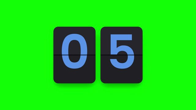 countdown Split-flap mechanical display showing number on green screen
