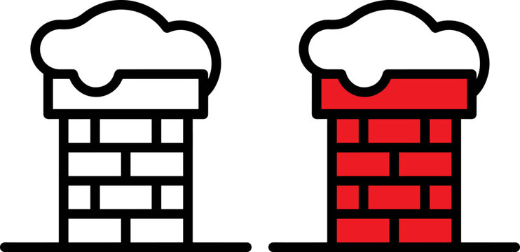 Brick chimney with snow cap vector icon for winter house and rooftop insulation