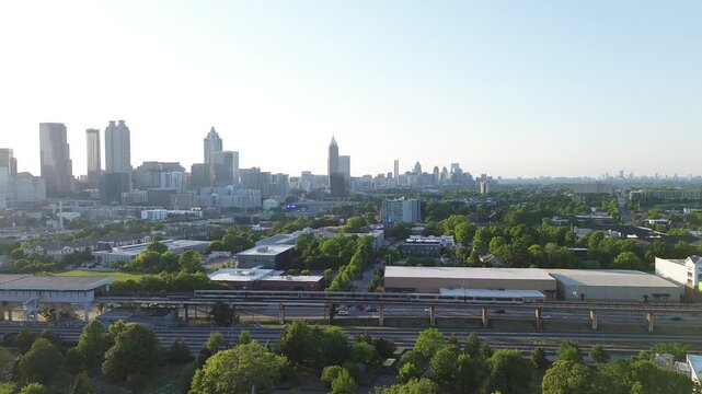 Atlanta Skyline with Train Passing By 