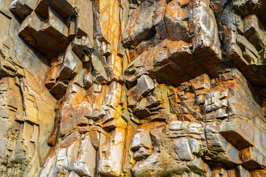 Weathered geological formation with layered sedimentary rock texture
