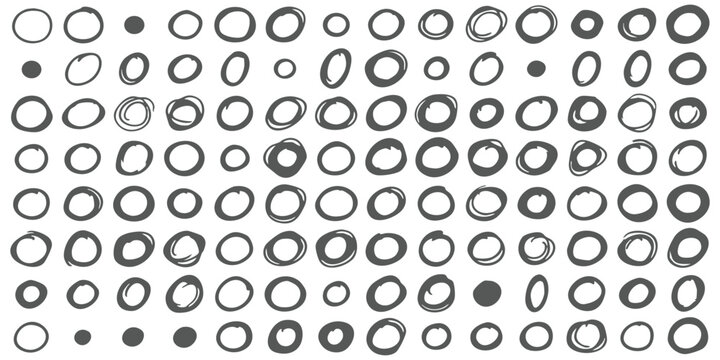 Set of hand drawn circles and dots collection with messy sketch pencil textures for creative design projects