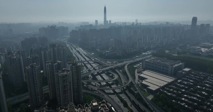  Aerial view of landscape in Chengdu city, China