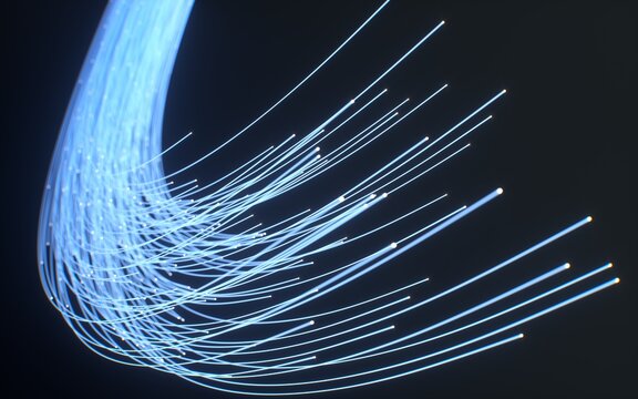 Blue optic fiber light trail on dark background