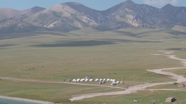 Song Kul Lake Kyrgyzstan drone aerial 4k