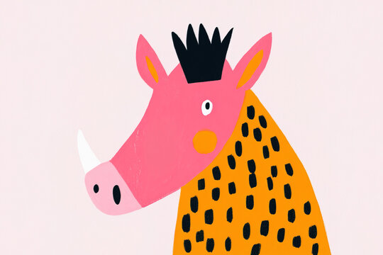 Colorful wild boar illustration in playful kids art style