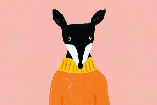 Black fox in orange sweater animal illustration