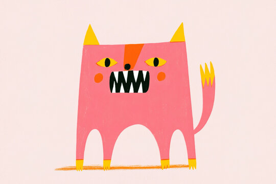 Colorful monster cat illustration for kids art