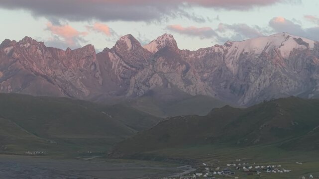 Kok Kiya valley Kyrgyzstan drone aerial 4k at sunset