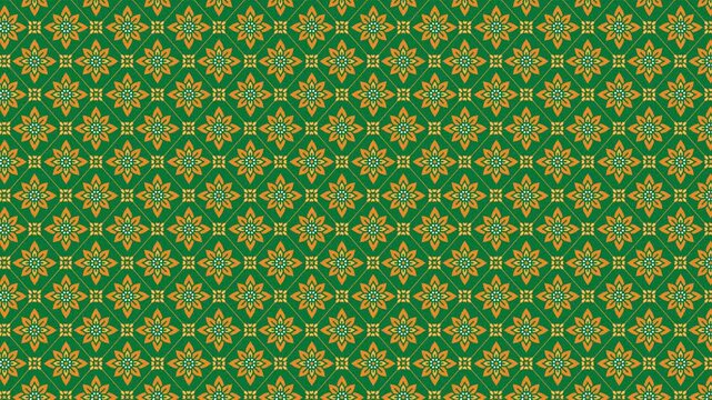 4K Seamless Loop Video Abstract Thai Traditional Pattern with Golden Floral Motifs and Green Background.