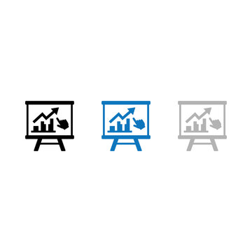 Business presentation chart icons showing growth and decline.