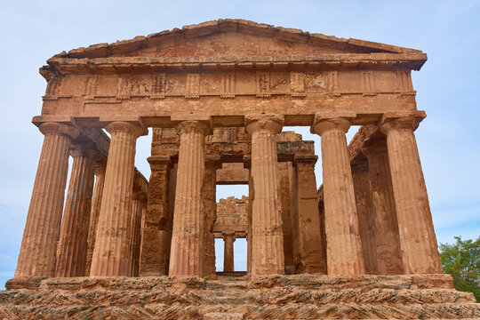 Classical architectural structure of the Temple of Concordia located in Agrigento, Sicily.