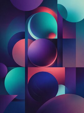 Abstract geometric sphere pattern in teal and magenta light