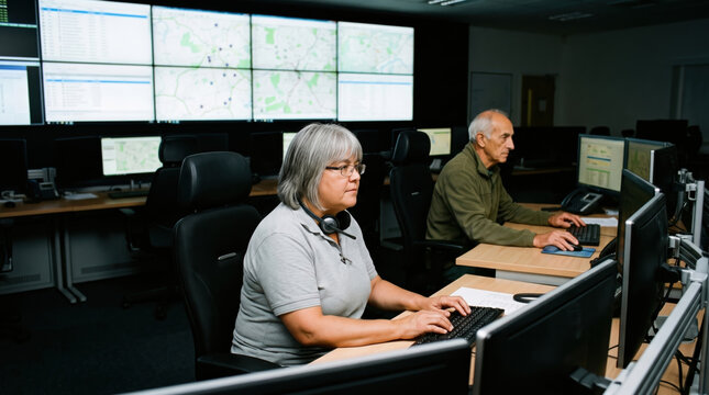 Emergency control room with a wall of screens