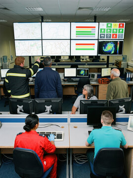 Emergency control room with a wall of screens