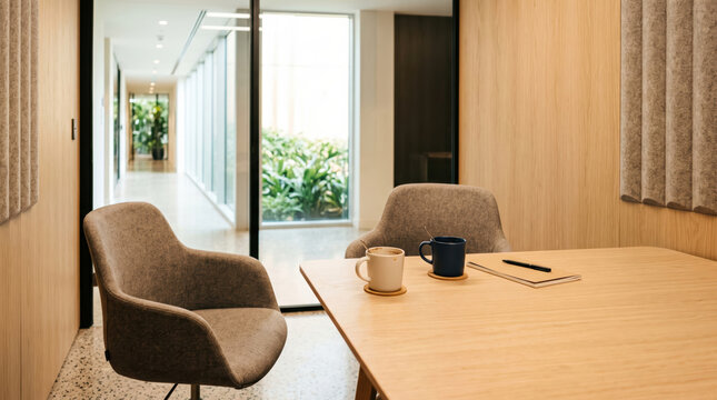 Empty glass-walled meeting room after conversation