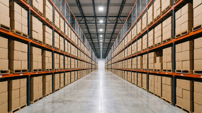Empty warehouse aisle with pallet racking and carton storage