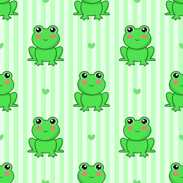 Minimalist Cute Frog Seamless Pattern Background. Kawaii Amphibian Character Pattern for Kids Graphic, Animal Fabric, and Wallpaper. Vector Illustration