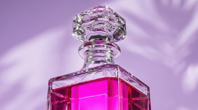 Pink alchemy potion in ornate crystal glassware bottle