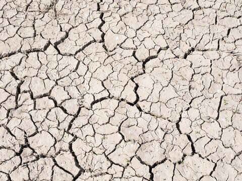 Field dried up and torn open due to drought, soil, cracks