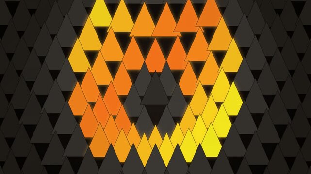 Abstract triangle pattern loop background of golden polygon shapes in dynamic loop motion.