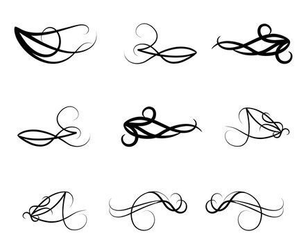 Elegant Black Calligraphic Swirls and Decorative Flourishes for Wedding Invitations and Luxury Graphic Design Elements