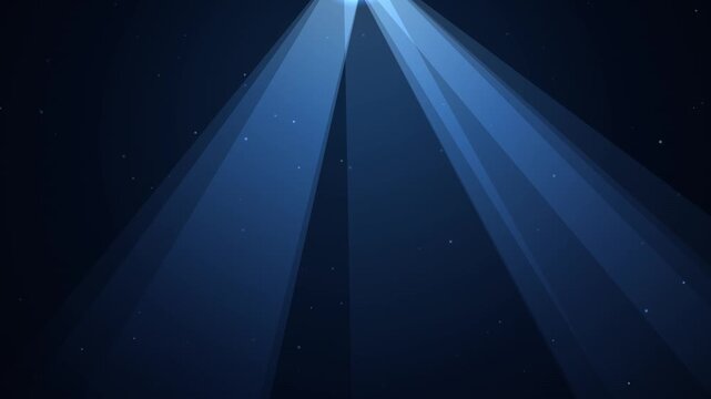 Abstract blue stage light beams shining through starry night sky background motion graphics.