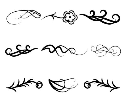 Set of Elegant Black Ornamental Dividers and Calligraphic Flourishes for Decorative Page Borders and Vintage Design Elements