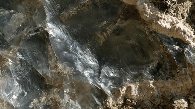 Flint texture with waxy glassy lustre and conchoidal ripples across a grey surface for natural backgrounds and mineral design