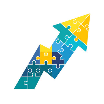 Upward Arrow Made of Colorful Jigsaw Puzzle Pieces