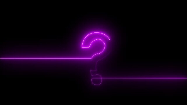Glowing pink neon continuous line forming a question mark isolated on black background, perfect for FAQ, help, problem-solving, and quiz concept.4k video