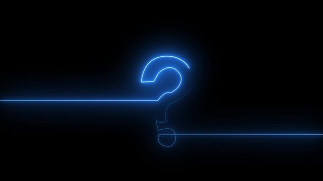 Glowing blue neon continuous line forming a question mark isolated on black background, perfect for FAQ, help, problem-solving, and quiz concept.4k video