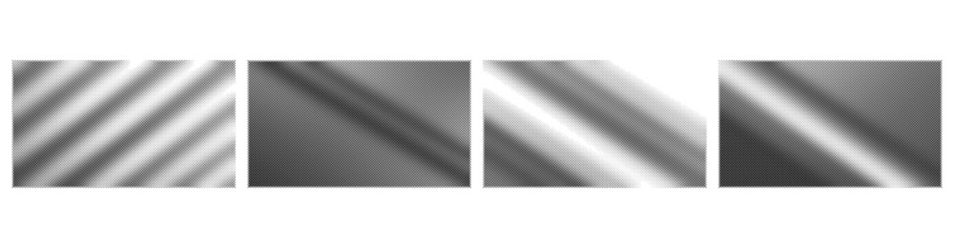 Diagonal parallel stripes halftone grunge set vector dots stipple banners strips speed lines linear hatch textures monochrome retro vintage screen print background swatches pack