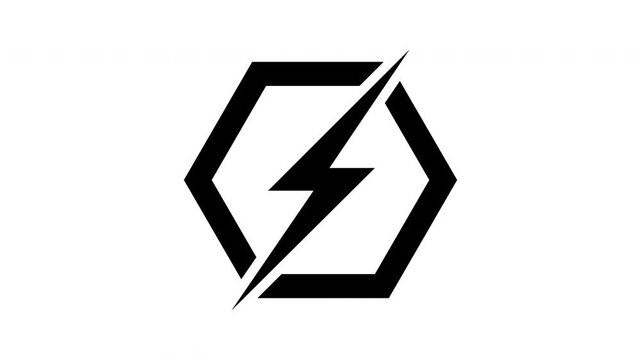 Animated hex thunderbolt pulsing symbol. Ideal for energy branding graphics, power tech videos, electrical hazard signage, futuristic cyber motion visuals.