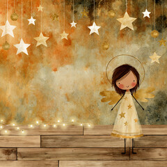 Fototapeta premium Cute Christmas Angel Watercolor Background – AI Generative