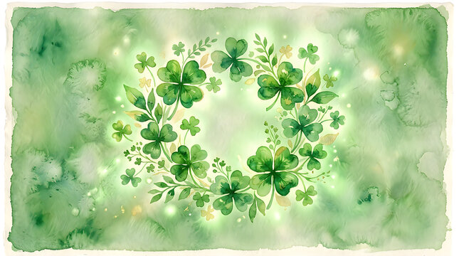Green shamrock clover wreath for saint patricks day celebration isolated on white background