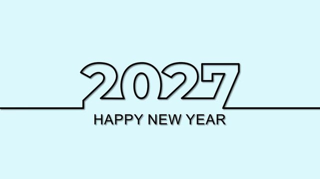 Happy New Year greetings 2027 black line condensed design typography isolated Greetings card graphic or new year theme party invitations. Minimalist 2027. concept. video animation