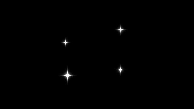 Twinkling star vector glowing star light effect doodle style on black screen chroma key, star twinkling for festive holiday event, sparkling energy light explosion animation loop in 4k quality