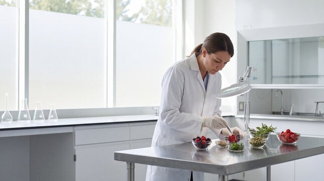 Food Scientist Analyzing Natural Ingredients in Modern Testing Laboratory for CPG Insights